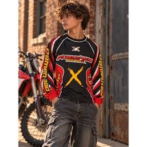 Flame head MotoX Racing Sportswear Youth Long Sleeve Jersey Size S Black/Red